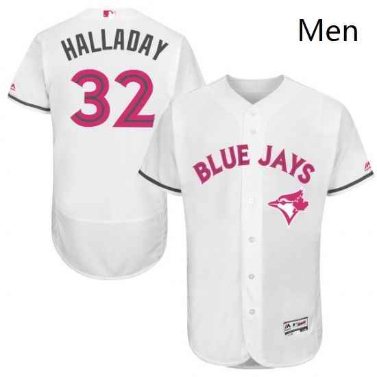 Mens Majestic Toronto Blue Jays 32 Roy Halladay Authentic White 2016 Mothers Day Fashion Flex Base MLB Jersey